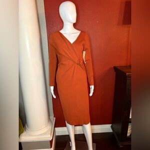 NWT Jonathan Simkhai- Long Sleeve Wrap Dress in Color Amber. Size S